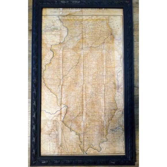 1878 Rand McNally 8th Annual Illinois Railroad & Warehouse Framed Fold Out Map - Picture 1 of 6